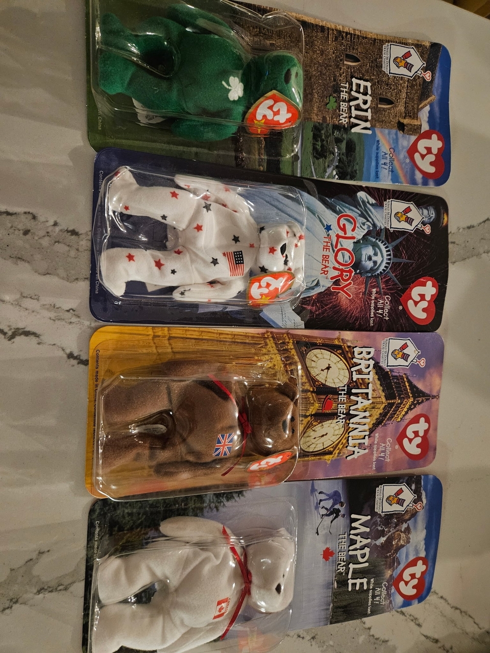 McDonald's TY Plush Bear Set - Green, White, Brown, Cream Bears